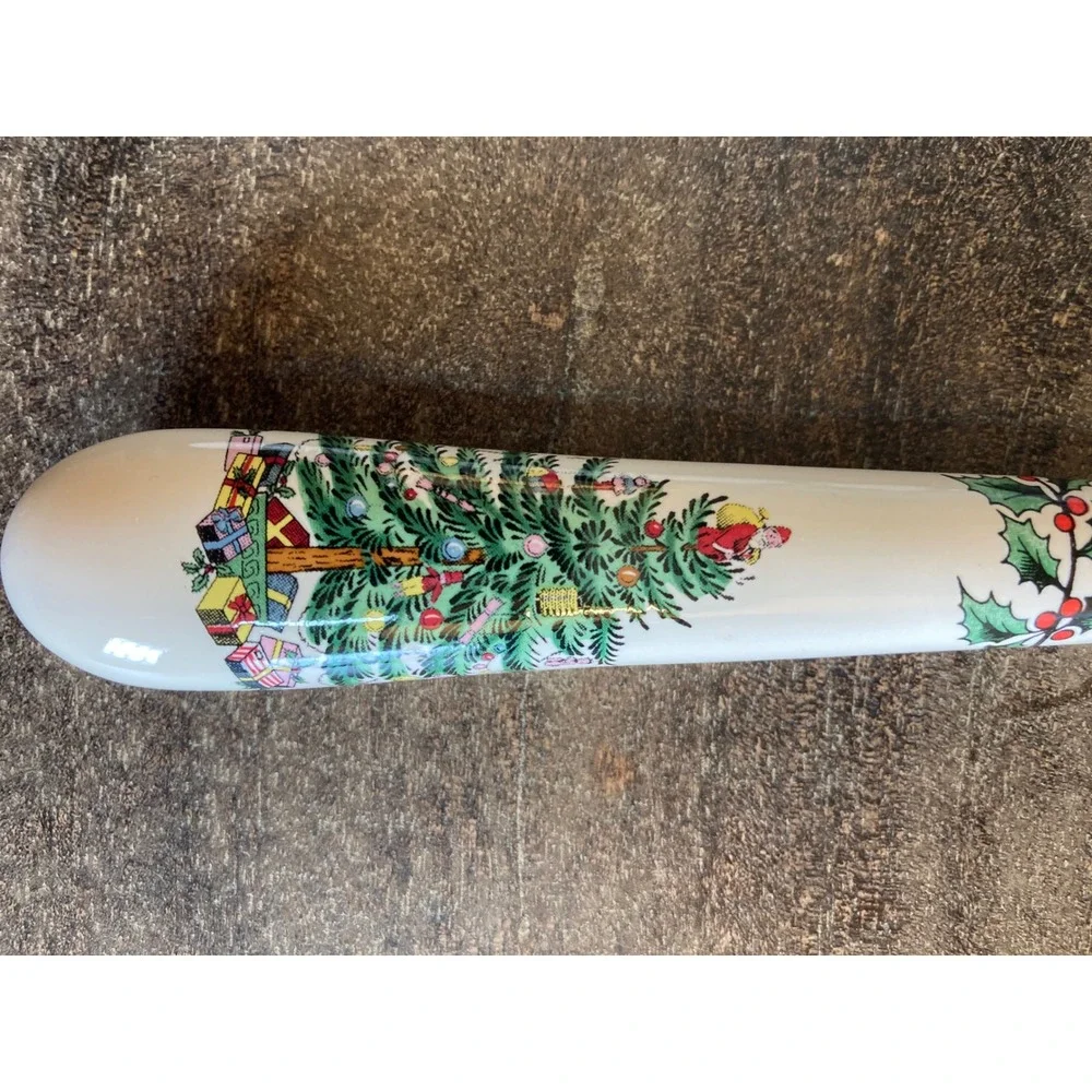 Spode Christmas Tree Salad Server Set Stainless Steel Ceramic Handles 2pc 9.75in